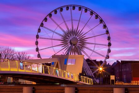 Gdansk. City embankment in night illumination.の写真素材