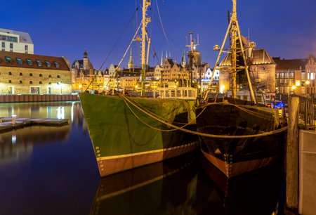 Gdansk. City embankment in night illumination.