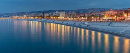 Nice. Panoramic aerial view of the city in night lighting. Nice. France.の写真素材