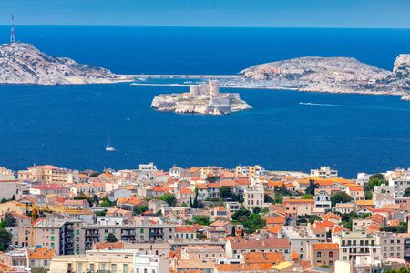 Aerial view of the town If island and the Mediterranean Sea on a sunny day. Marseilles. France.の写真素材