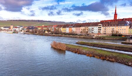 Wurzburg. City embankment in the early morning.の写真素材