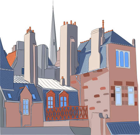 View of the facades and roofs of houses in Saint Malo.のイラスト素材