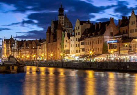Gdansk. City embankment in night illumination.の写真素材