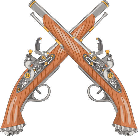 Two old flintlock pistols.のイラスト素材