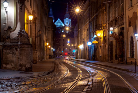 Lviv. Town Hall Square at Dawn.