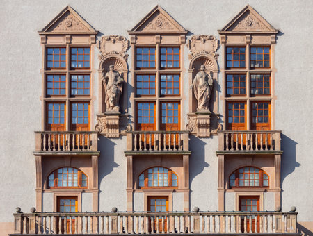 Facade of a beautiful medieval building. Poznan. Poland.