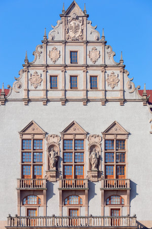 Facade of a beautiful medieval building. Poznan. Poland.