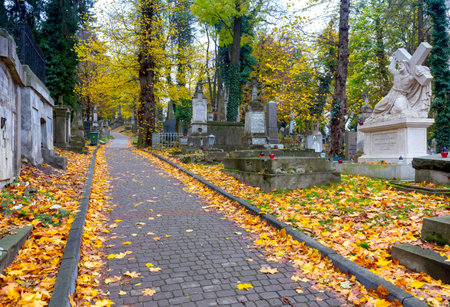 Lviv. Old town Lychakiv cemetery in autumn.