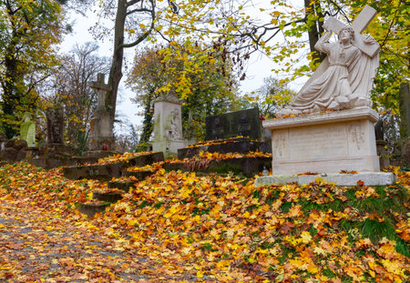 Lviv. Old town Lychakiv cemetery in autumn.のeditorial素材