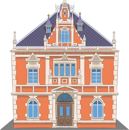 Beautiful Polish red brick with columns and stucco.のイラスト素材