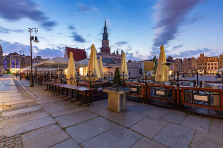 Poznan. Old Town Square with famous medieval houses at sunrise.の写真素材