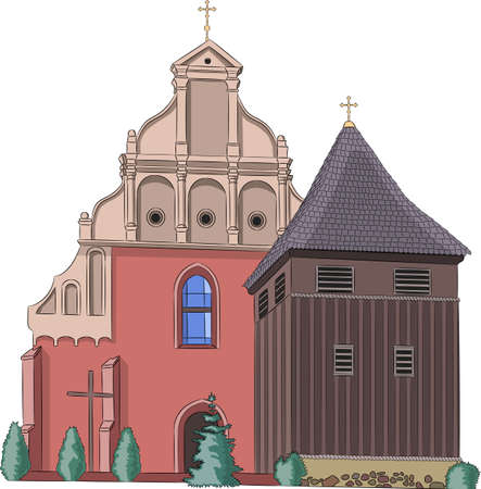 Poznan. The old stone Church of St. Wojciech with a bell tower.のイラスト素材