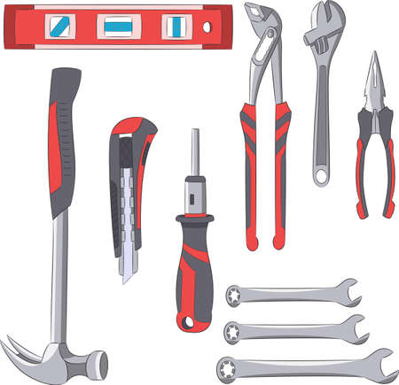 A set of construction tools for plumbing work. Vector.のイラスト素材