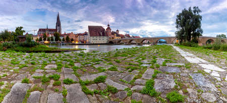 Regensburg. View of the old historical part of the city at dawn.の写真素材