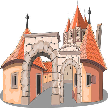 Rothenburg ob der Tauber. Ancient famous stone Roeder gate.のイラスト素材