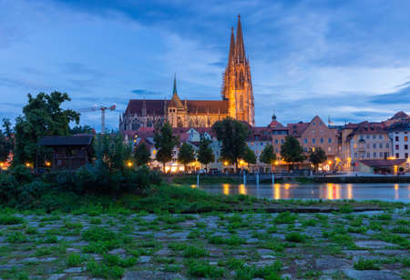 Regensburg. View of the old city embankment along the Danube.の写真素材