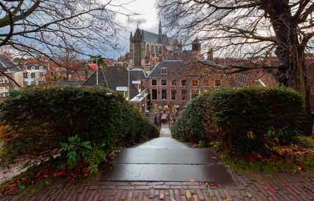 Old medieval church Hooglandse Kerk in Leiden.の写真素材