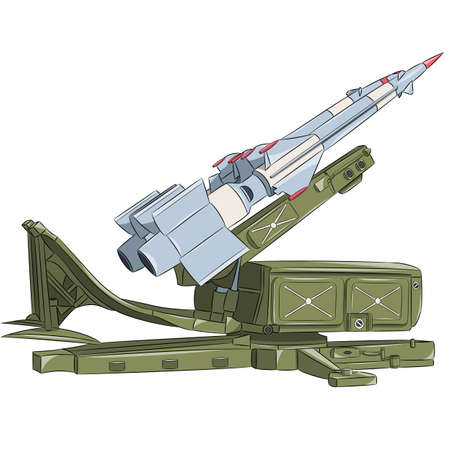Anti-aircraft missile system on a stationary installation isolated on a white background.のイラスト素材