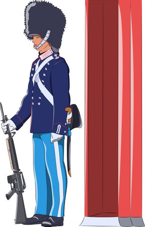 Danish guardsman in dress uniform and with a rifle at his post.のイラスト素材