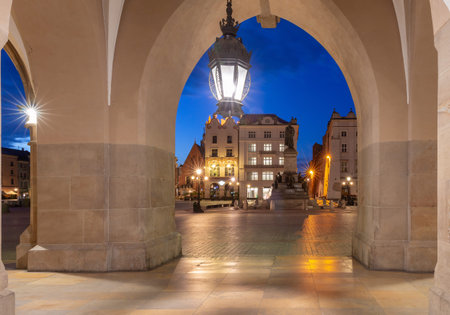 Krakow. Market square in the night lights at sunrise.の写真素材