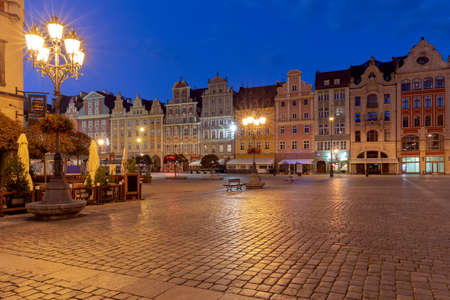 Wroclaw. Old medieval buildings in the market square at dawn.の写真素材