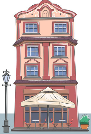 Outdoor summer cafe against the backdrop of a beautiful house.のイラスト素材