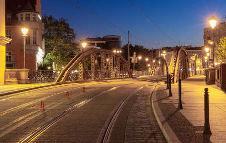 Wroclaw. Old houses in night illumination at dawn.の写真素材