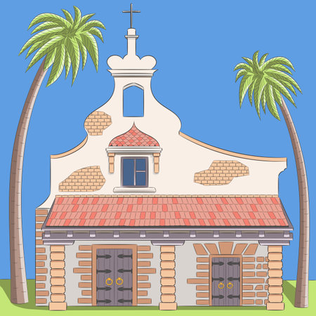 Old chapel in Fort Santa Catalina in Cadiz isolated against the blue sky.のイラスト素材