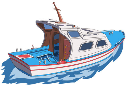 Colorful multicolored traditional Greek fishing boat.のイラスト素材