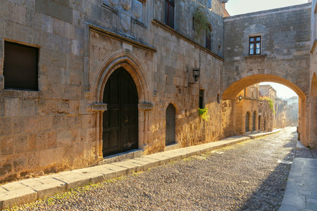 Old medieval street in the historical part of Rhodes.の写真素材