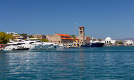 Ships in the port of Rhodes on a sunny day.の写真素材