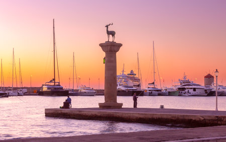 City embankment in Rhodes early summer morning.の写真素材