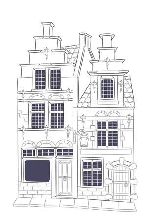 Vector drawing of a traditional old Belgian stone house isolated on a white background.のイラスト素材
