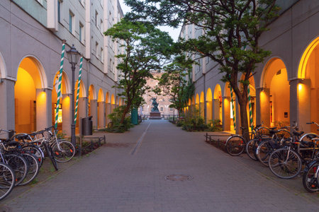 View of the old historical quarter Nikolaivirtel early in the morning. Berlin. Germany.の写真素材