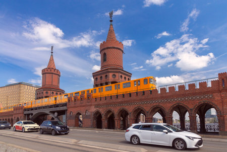 View of the yellow carriages of the popular Berlin metro on a sunny day. Germany.
