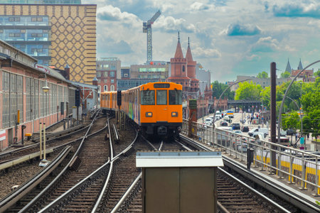 View of the yellow carriages of the popular Berlin metro on a sunny day. Germany.