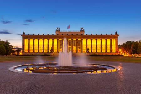 Square with a fountain in front of the cathedral in Berlin.の写真素材