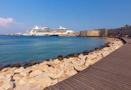 The city embankment in Rhodes on a sunny summer day.の写真素材