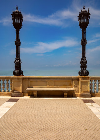 Old vintage lanterns on the Cadiz waterfront.の写真素材