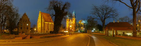 Cathedral of St. Peter and St. Paul on Tumski Island, Poznan, Poland at Dawnの写真素材