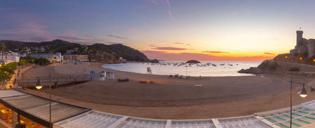 Tossa de Mar at Dawn, Catalonia, Spainの写真素材