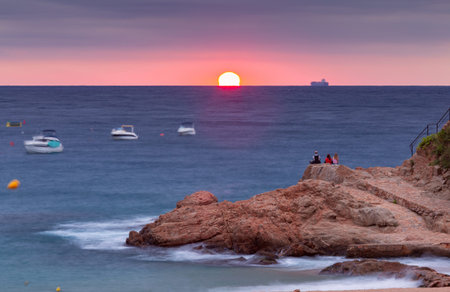 Sunrise over the Mediterranean Sea in Tossa de Mar, Catalonia, Spain