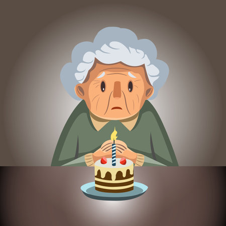 Vector drawing of sad elderly woman with birthday cake Illustrationのイラスト素材