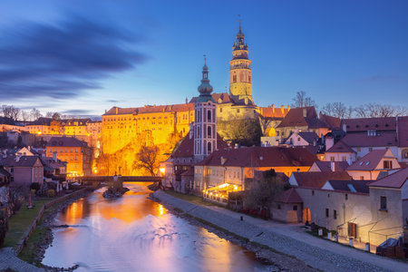 Evening View of Cesky Krumlov, Czech Republicの写真素材