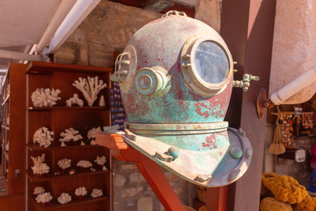 Vintage diving helmet in Symi, Greeceの写真素材