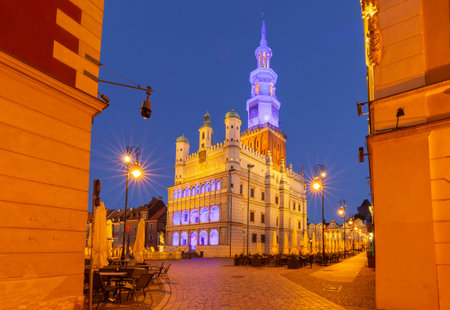 Old Market Square and Town Hall in Poznan, Polandの写真素材