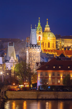 Historic Prague Complex and Riverfront in Prague Czech Republicの写真素材