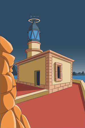 Lighthouse in Cadaques, Spain vector illustrationのイラスト素材