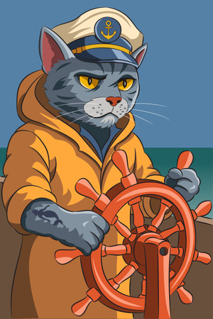 Sea captain cat vector illustrationのイラスト素材