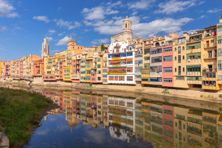Colorful Houses on Onyar River, Girona, Spain